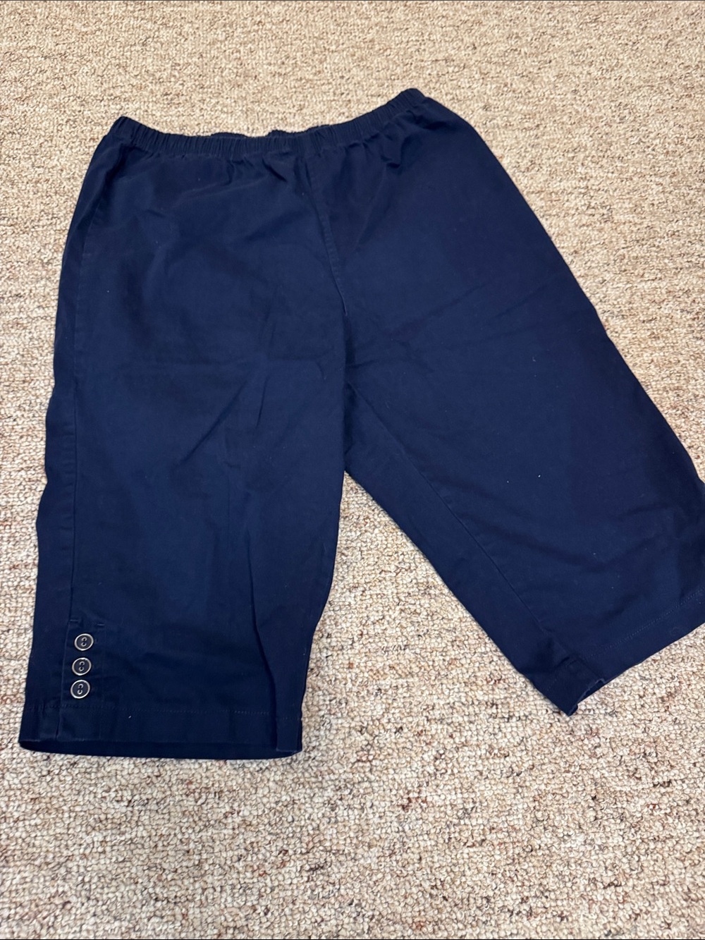 croft & barrow Navy Pull-On Capri Shorts with Hem Button Detail